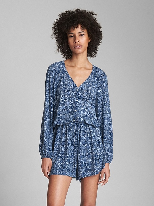 Image number 1 showing, Long Sleeve Button-Front Romper