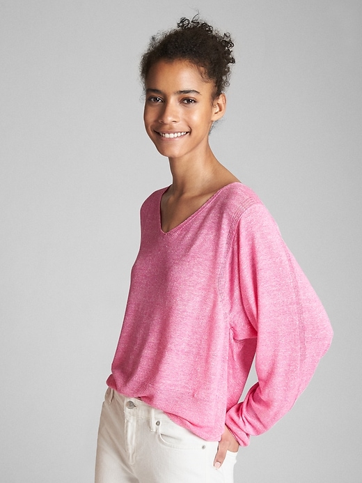 View large product image 1 of 1. Lightweight Open-Back V-Neck Sweater