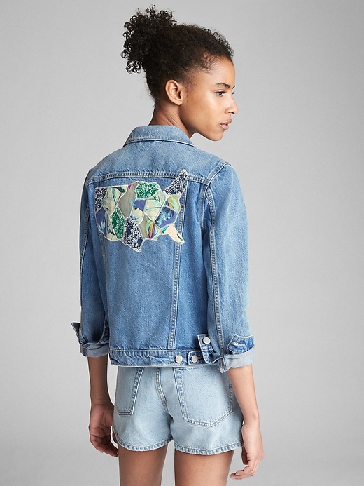 2 of 8 showing, with the color medium wash of product Icon Denim Jacket with Patchwork Detail