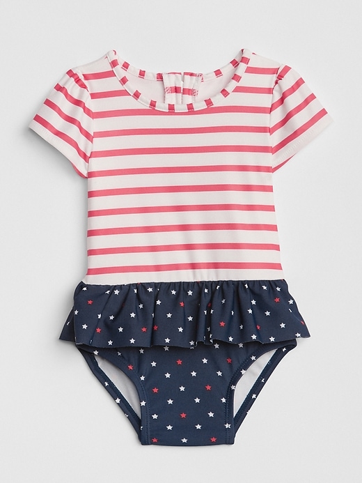 View large product image 1 of 3. Stars & Stripes Peplum Swim One-Piece