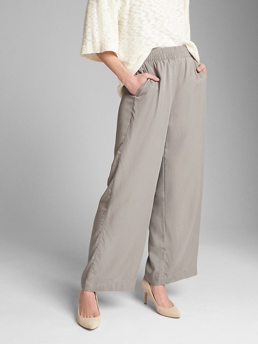 View large product image 1 of 1. Wide-Leg Pants with Smocked Waist in TENCEL&#153