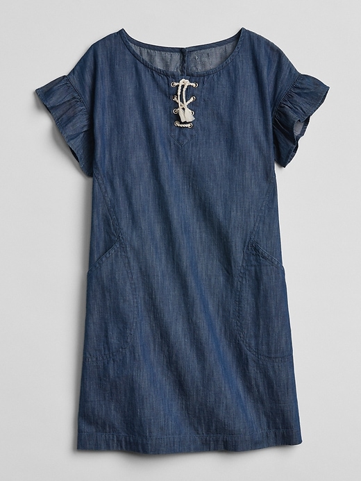 Image number 1 showing, Lace-Up Flutter Chambray Dress