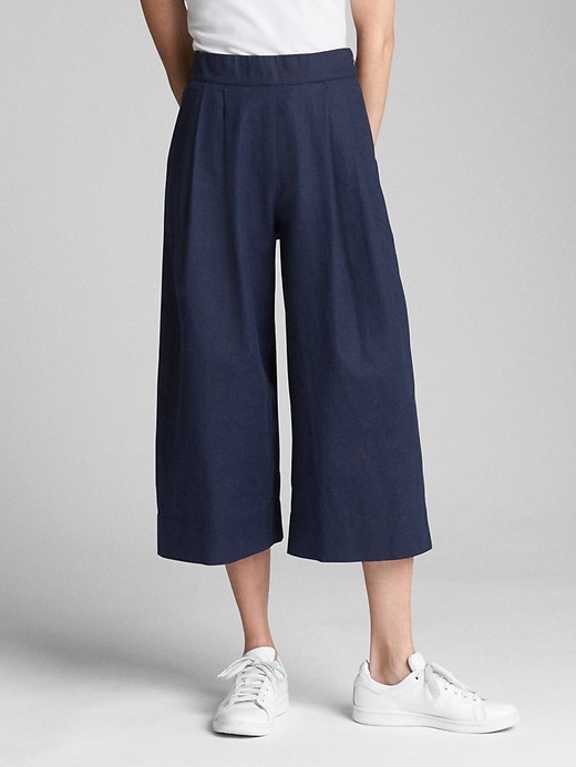 Image number 1 showing, High Rise Crop Wide-Leg Pants in Linen-Cotton
