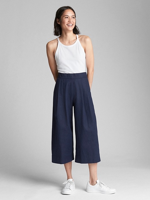 Image number 3 showing, High Rise Crop Wide-Leg Pants in Linen-Cotton