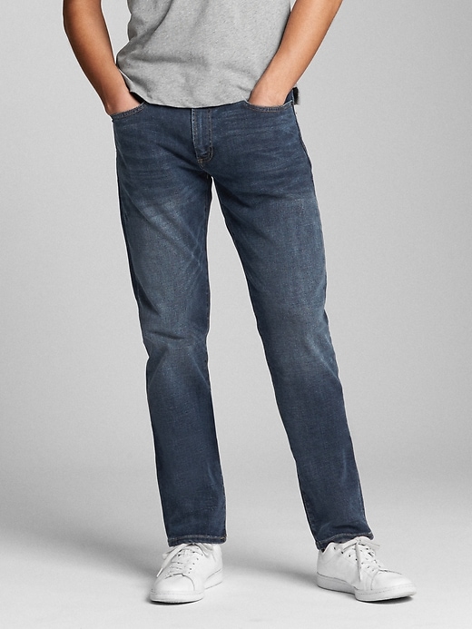 1 of 8 showing, with the color worn dark tint of product Slim Jeans with GapFlex