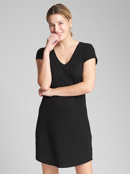 View large product image 1 of 1. Short Sleeve Pocket T-Shirt Dress