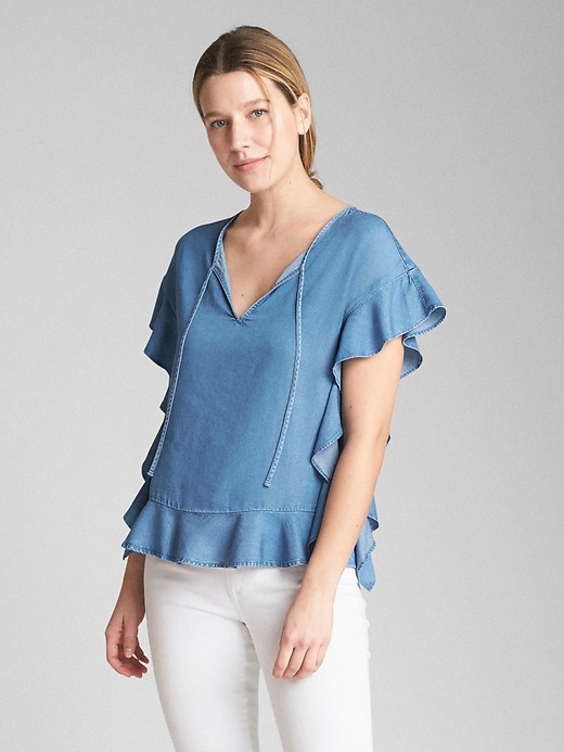 Image number 1 showing, Cascade Ruffle Sleeve Top in TENCEL&#153