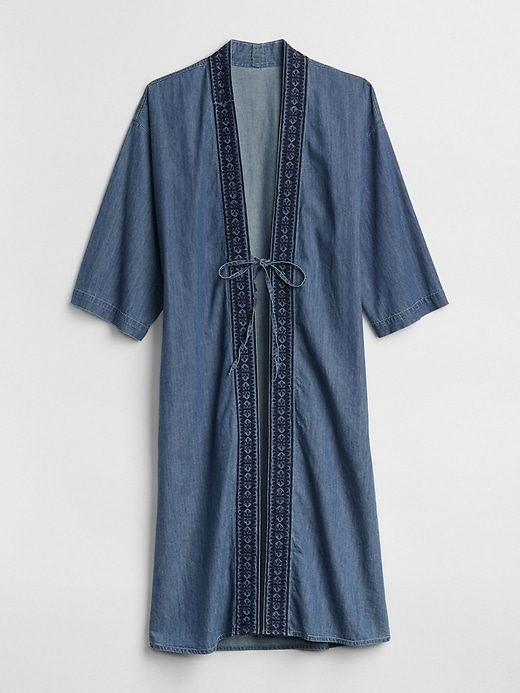 Image number 6 showing, Embroidered Kimono Duster Jacket in Denim