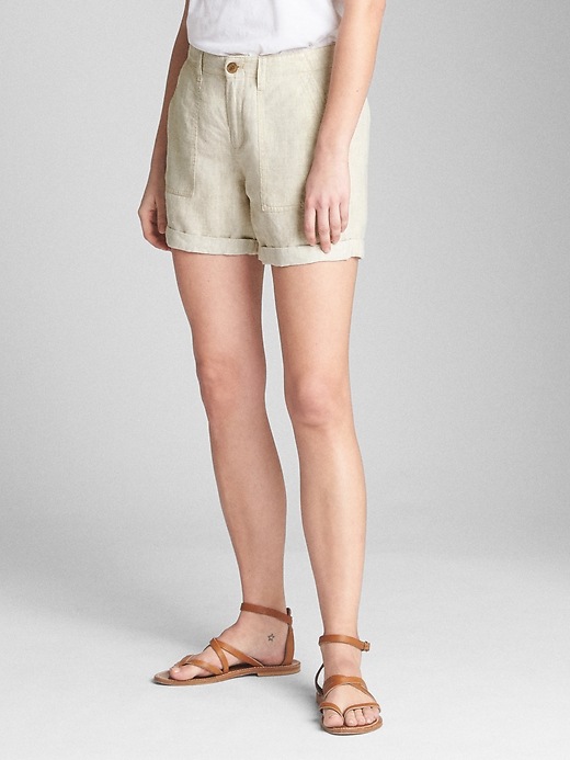 Image number 1 showing, 5" Girlfriend Utility Shorts with Metallic Detail in Linen