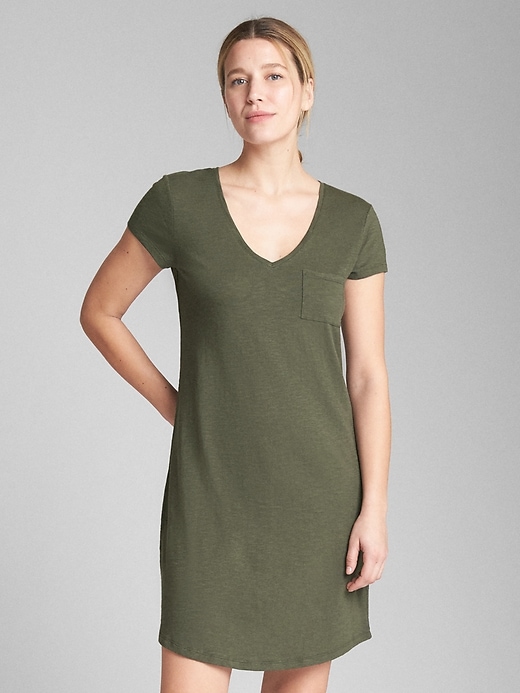 View large product image 1 of 1. Short Sleeve Pocket T-Shirt Dress