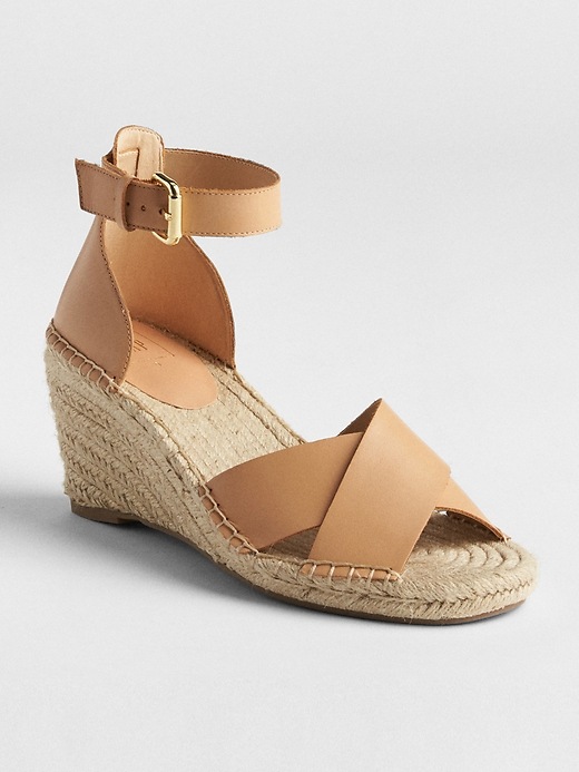 View large product image 1 of 1. Crossover Strap Espadrille Wedges