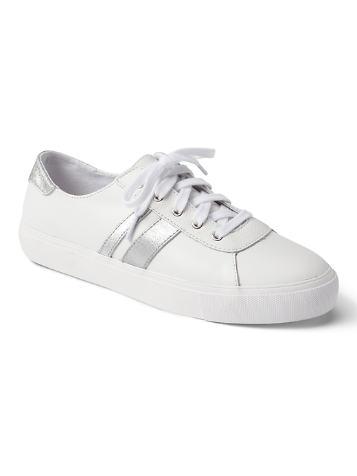 View large product image 1 of 1. Leather Lace-Up Sneakers