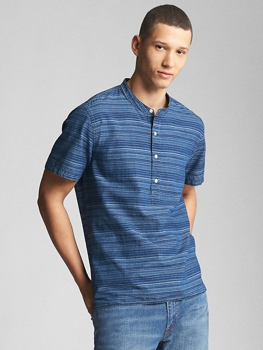 Image number 1 showing, Short Sleeve Half-Button Shirt in Chambray
