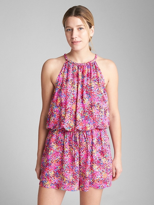View large product image 1 of 1. Shirred Halter Romper