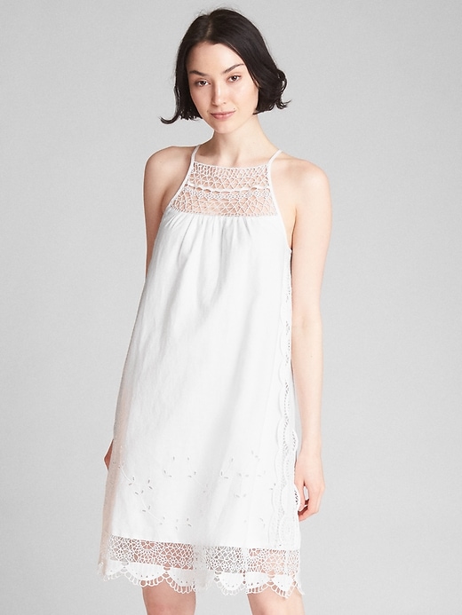 Image number 1 showing, Crochet Cami Dress in Linen-Cotton