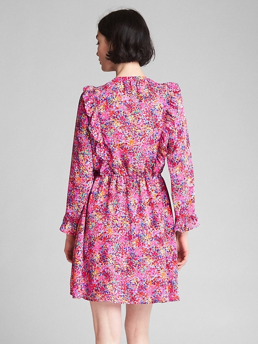 2 of 8 showing, with the color pink floral of product Ruffle Long Sleeve Floral Shirtdress
