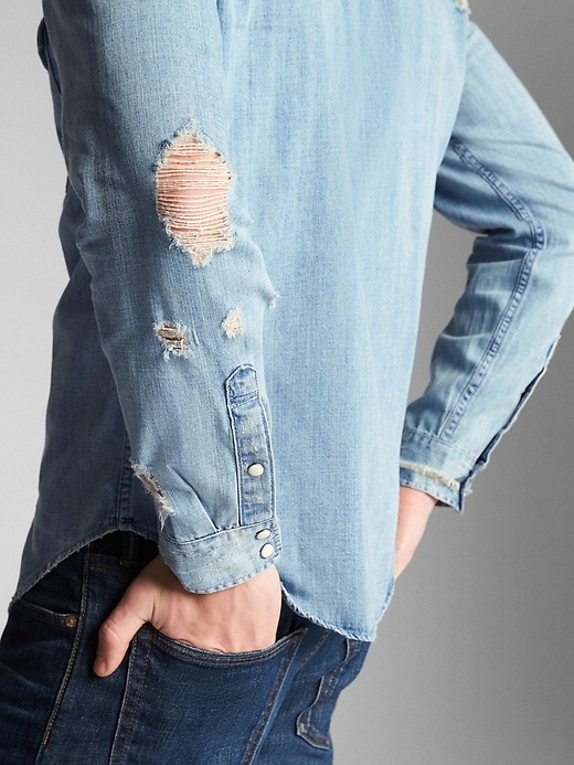 Image number 5 showing, Distressed Denim Western Shirt In Slim Fit