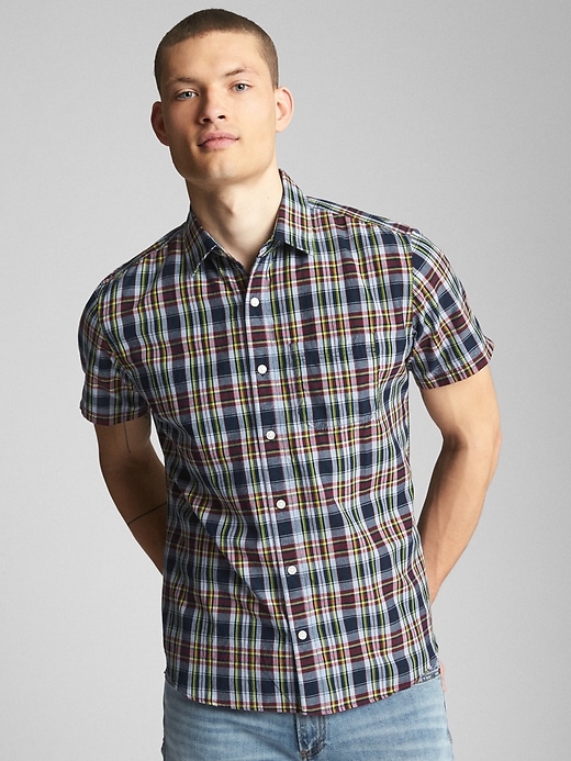 View large product image 1 of 1. Short Sleeve Utility Shirt in Madras Plaid