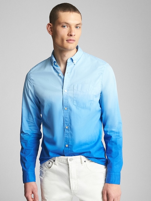 1 of 8 showing, with the color blue crush of product Dip-Dye Standard Fit Shirt in Poplin