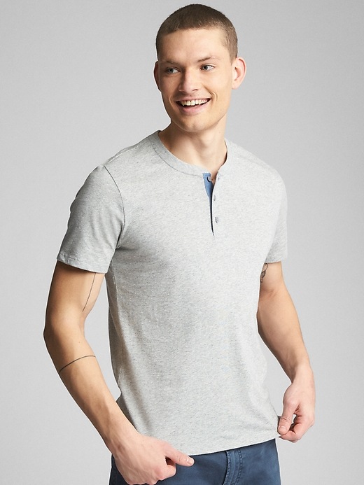 View large product image 1 of 1. Essential Short Sleeve Henley T-Shirt