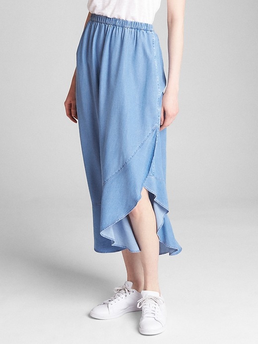 Image number 1 showing, Ruffle Wrap Midi Skirt in TENCEL&#153