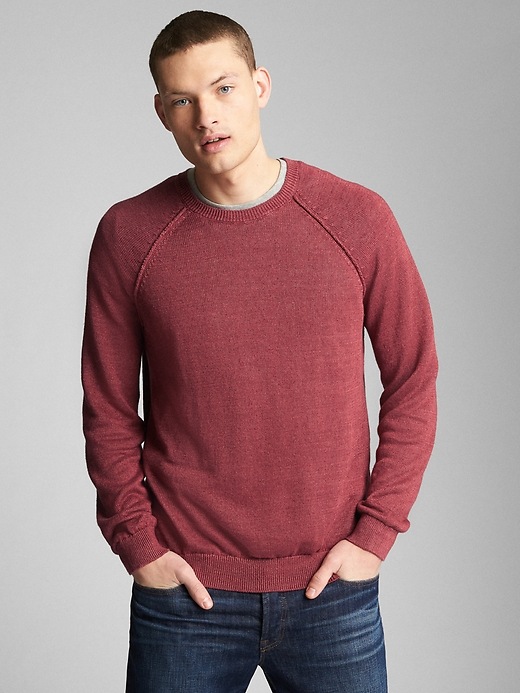 Image number 7 showing, Raglan Sleeve Crewneck Pullover Sweater in Linen