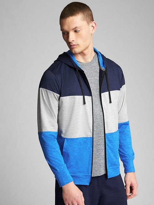 View large product image 1 of 1. GapFit Brushed Tech Jersey Full-Zip Hoodie