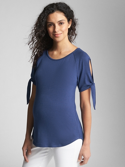 View large product image 1 of 1. Maternity Softspun Tie-Sleeve Top