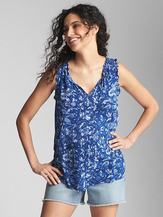 Image number 1 showing, Maternity Sleeveless Print Tie-Neck Top