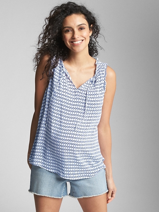 Image number 5 showing, Maternity Sleeveless Print Tie-Neck Top