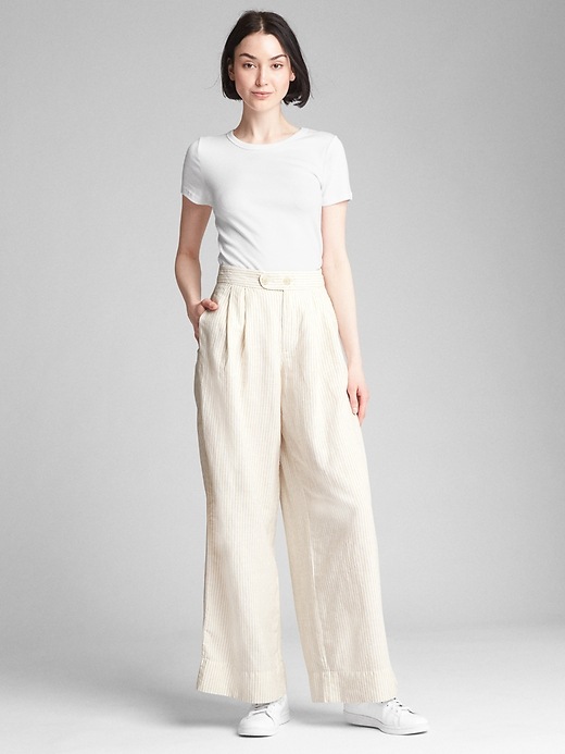 Image number 3 showing, High Rise Wide-Leg Stripe Chinos in Linen-Cotton