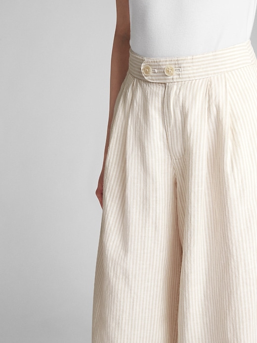 Image number 5 showing, High Rise Wide-Leg Stripe Chinos in Linen-Cotton