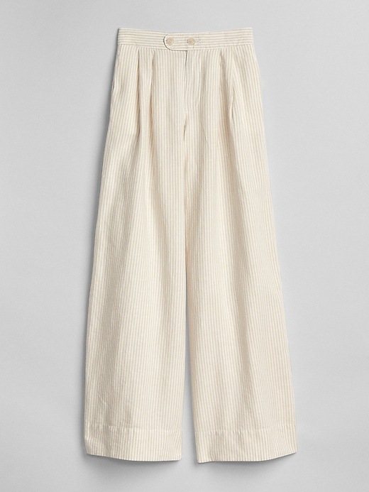 Image number 6 showing, High Rise Wide-Leg Stripe Chinos in Linen-Cotton