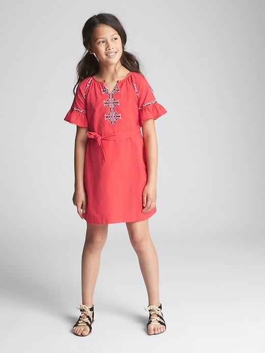2 of 8 showing, with the color rose bush of product Embroidery Tie-Belt Dress