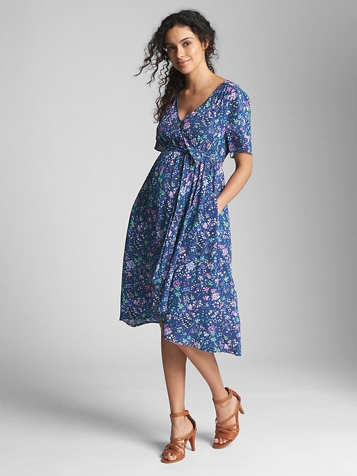 Image number 3 showing, Maternity Floral Short Sleeve Wrap Dress