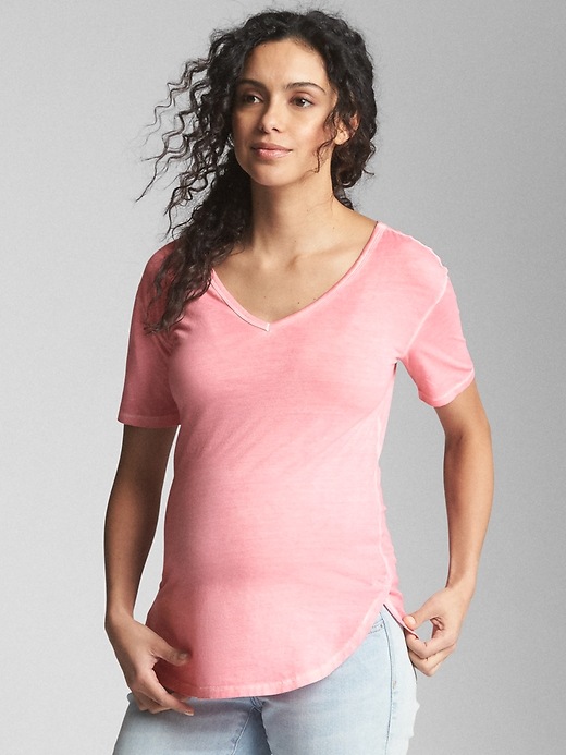 Image number 1 showing, Maternity Vintage Wash V-Neck T-Shirt
