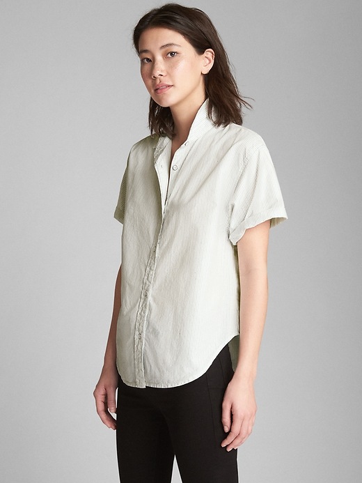 Image number 1 showing, Short Sleeve Split-Back Denim Shirt
