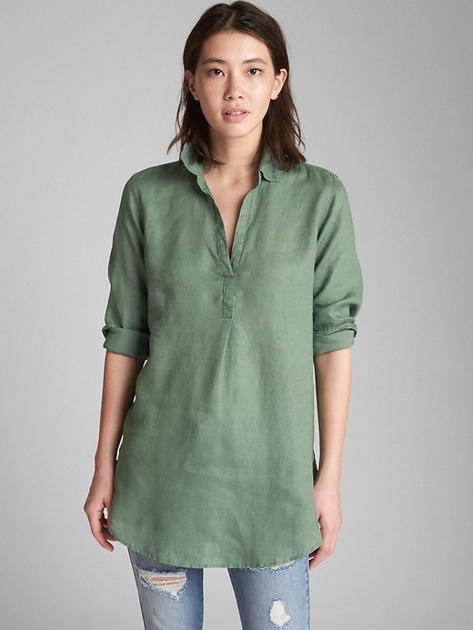 Image number 7 showing, Popover Boyfriend Tunic Shirt in Linen