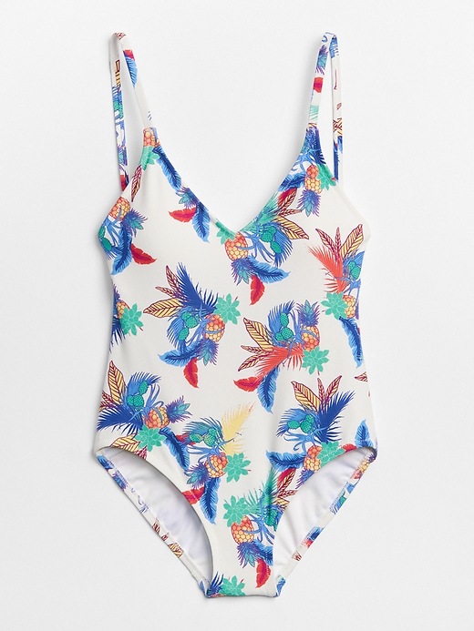 Image number 3 showing, Strappy Low-Back Tropical Print One-Piece Suit