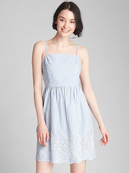 Image number 1 showing, Stripe Eyelet Cami Fit and Flare Dress