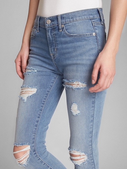 Image number 5 showing, Mid Rise True Skinny Ankle Jeans with Destruction