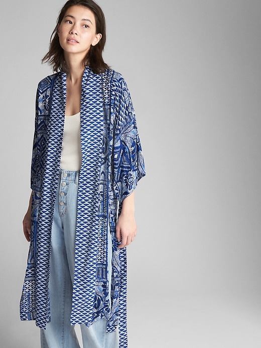 Image number 1 showing, Tie-Dye Print Kimono Duster Jacket