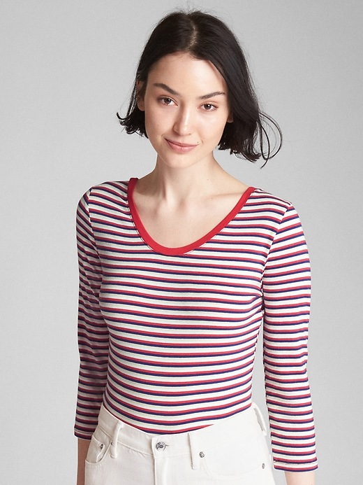 View large product image 1 of 1. Long Sleeve Featherweight Stripe Scoopneck Top