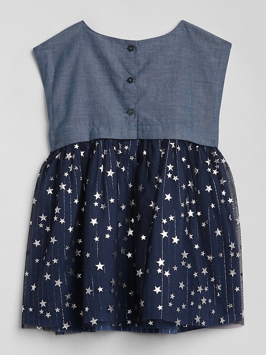 Image number 2 showing, Chambray Star Mix-Fabric Dress