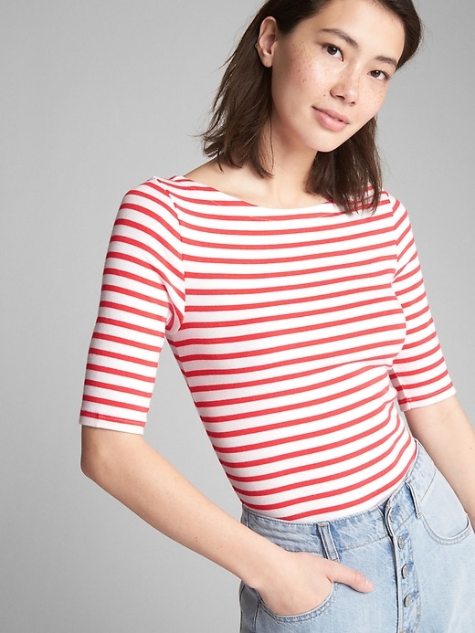 1 of 8 showing, with the color pink stripe of product Modern Stripe Ballet-Back T-Shirt
