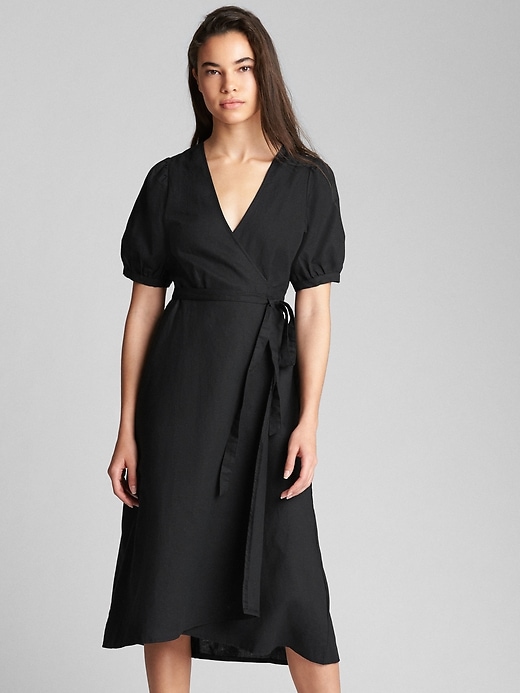 Gap linen wrap dress discount