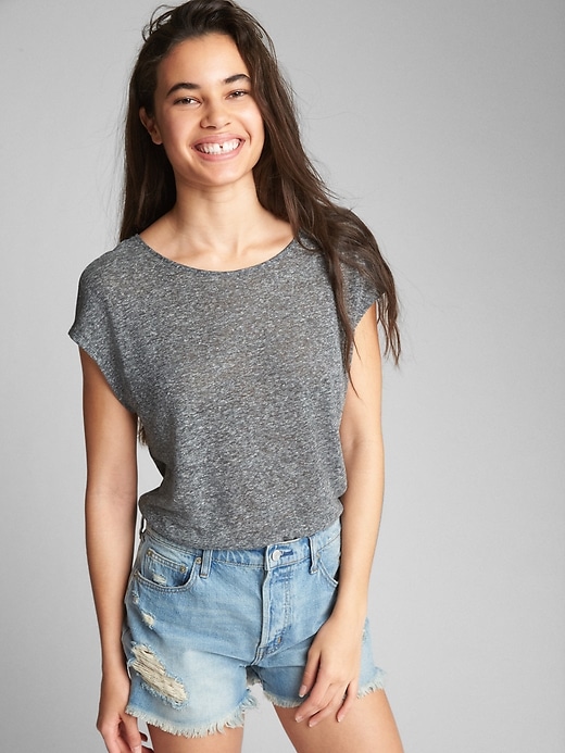 Image number 7 showing, Short Sleeve Braided-Back Top in Linen