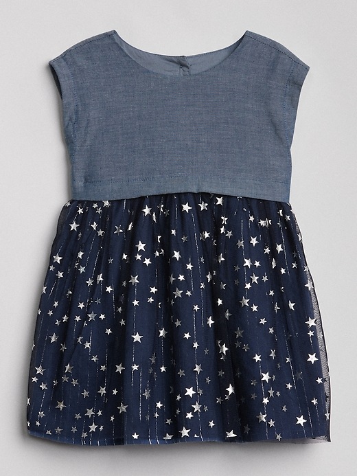 Image number 1 showing, Chambray Star Mix-Fabric Dress