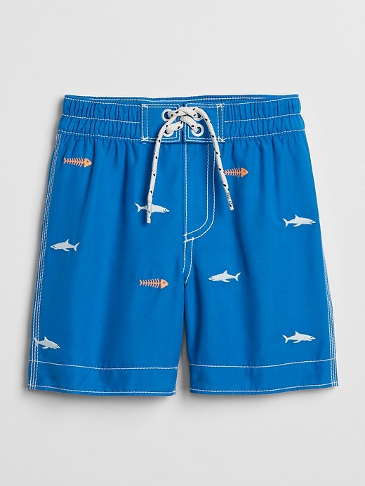 1 of 8 showing, with the color blue streak of product Print Swim Trunks