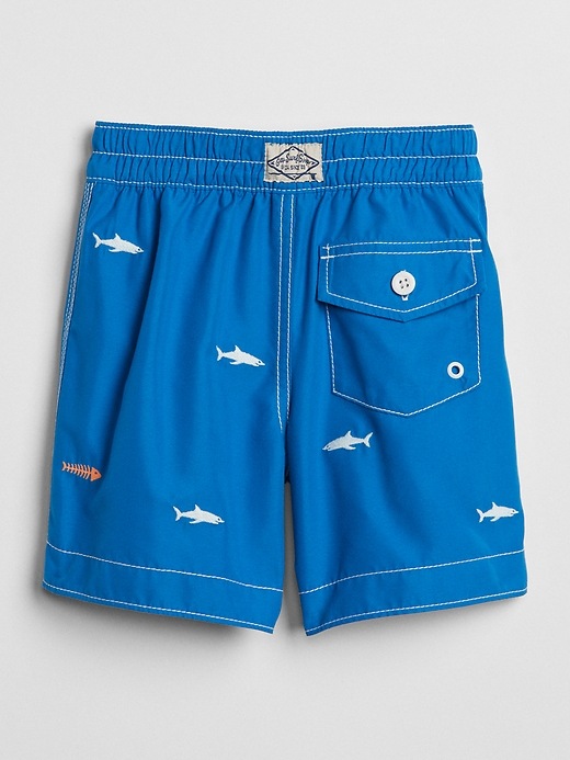2 of 8 showing, with the color blue streak of product Print Swim Trunks